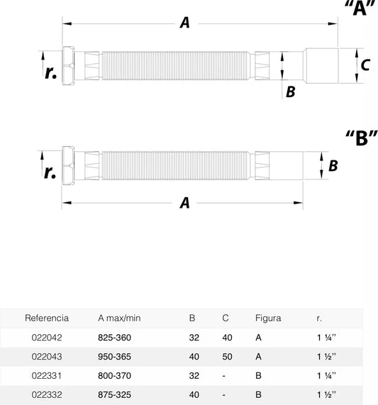 Sifón flexible horizontal Jimten universal 1 1/2" blanco Ø50mm A-103