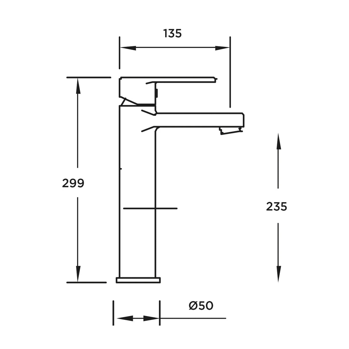 Grifo de lavabo extra alto Stillo Mónaco Cold Open cromo con aireador