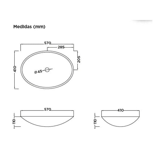 Lavabo ovalado sobre encimera Stillo Minerva de 580x420mm en Solid Surface blanco mate