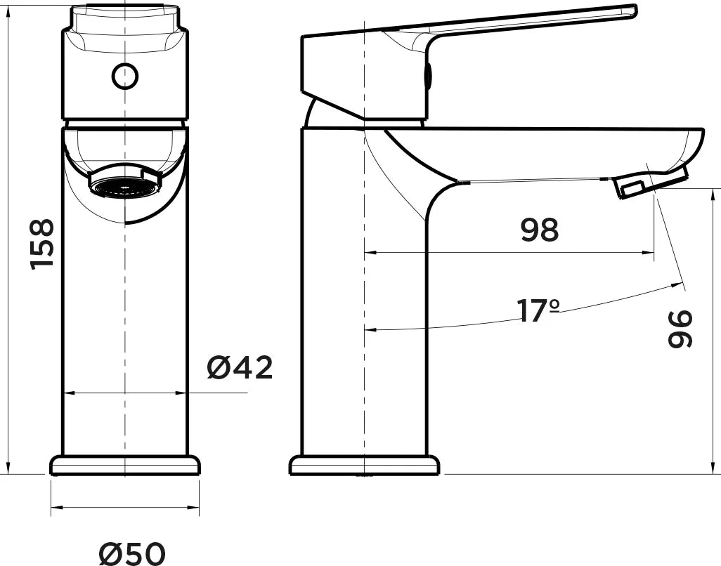 Grifo de lavabo bajo Stillo Cronos negro con apertura en frío y aireador
