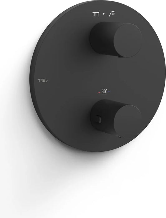 Parte exterior grifería empotrada mezclador con inversor Tres Therm-Box 26225001NM 2 agujeros 2 vías negro mate termostático