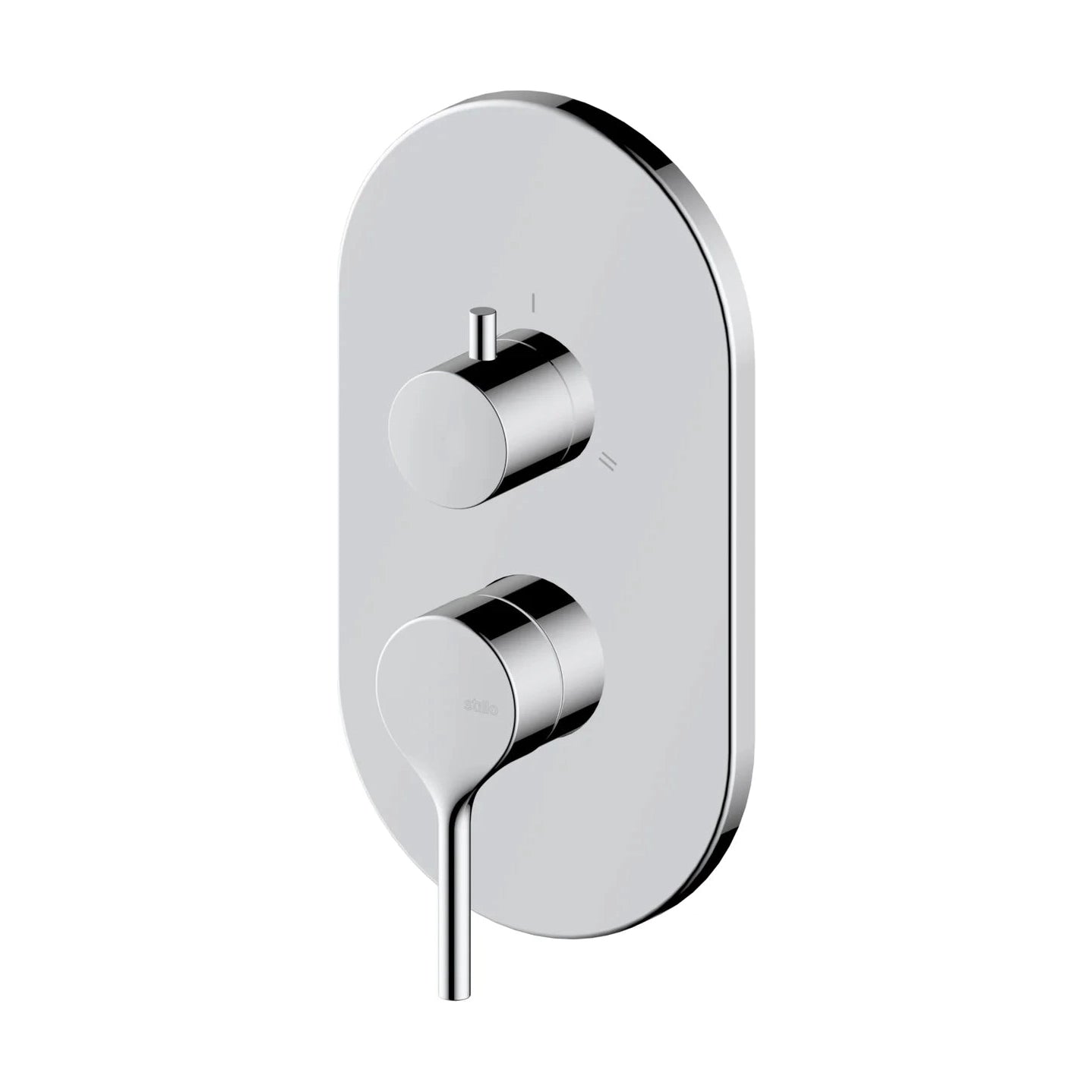 Conjunto mezclador monomando empotrado Stillo Hades acabado cromo con placa circular y selector de 3 vías diseño minimalista clásico