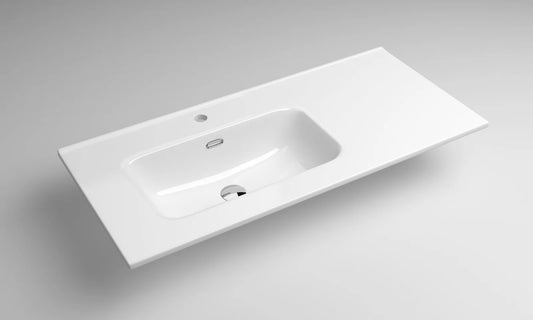 Lavabo rectangular Stillo New Morning asimétrico izquierda 900x460mm encimera con rebosadero blanco composición módulo 700mm + módulo 200mm seno izquierda