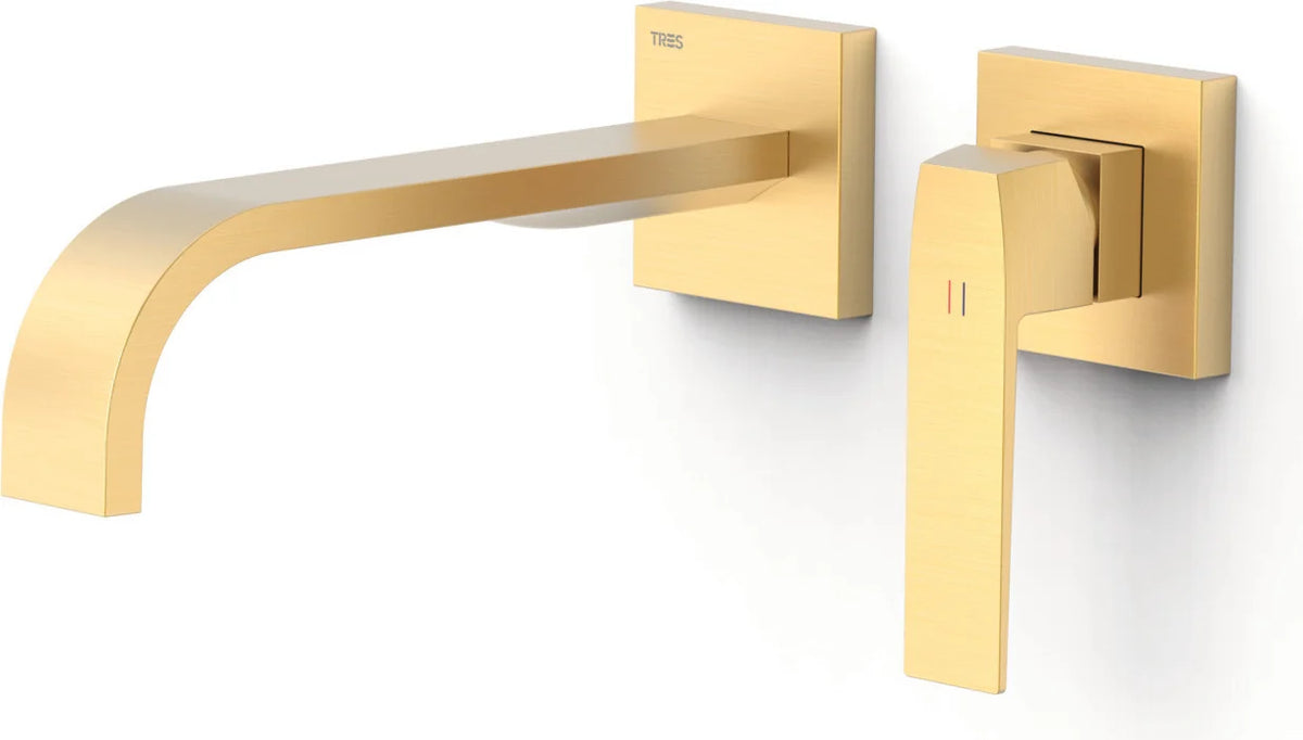 Parte exterior grifería empotrada mezclador lavabo mural Tres Slim Exclusive 20230024OM 2 agujeros 1 vía oro mate caño 240mm
