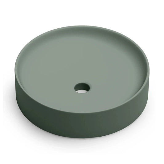 Lavabo redondo sobre encimera Stillo Nun de 430mm en porcelana color verde hoja mate