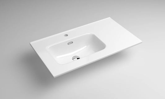 Lavabo rectangular Stillo New Morning asimétrico izquierda 800x460mm encimera con rebosadero blanco composición módulo 600mm + módulo 200mm seno izquierda