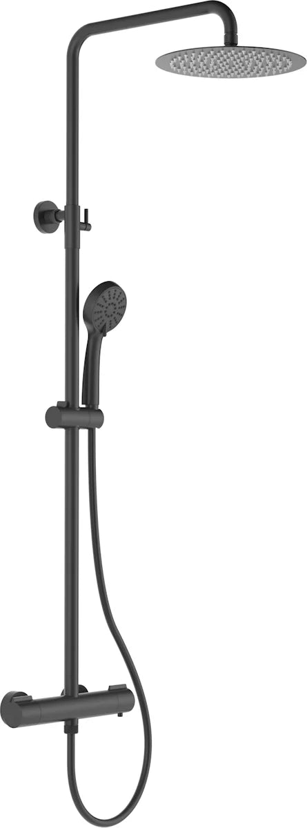 Columna de grifería para ducha termostático Stillo Hera negro rociador mural 2 vías Ø248mm maneral de 3 funciones