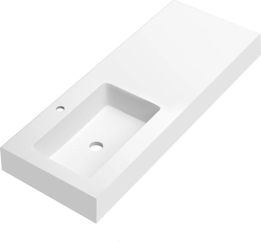 Lavabo rectangular Stillo Nival 1400x460mm encimera/mural blanco mate con faldón seno izquierda
