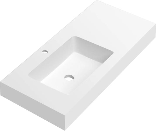 Lavabo rectangular Stillo Nival 1100x460mm encimera/mural blanco mate con faldón seno izquierda