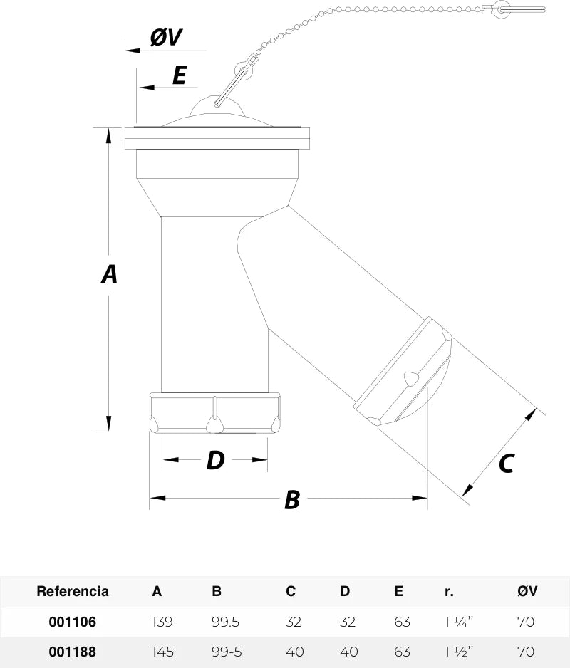 Sifón botella vertical Jimten lavabo/bidet 1 1/2" blanco Ø70mm con válvula desagüe S-11