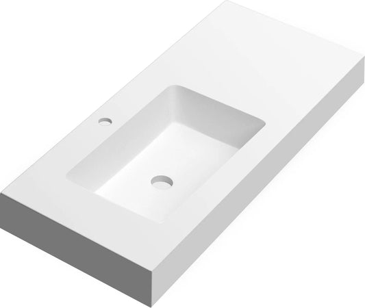 Lavabo rectangular Stillo Nival 1000x460mm encimera/mural blanco mate con faldón seno izquierda