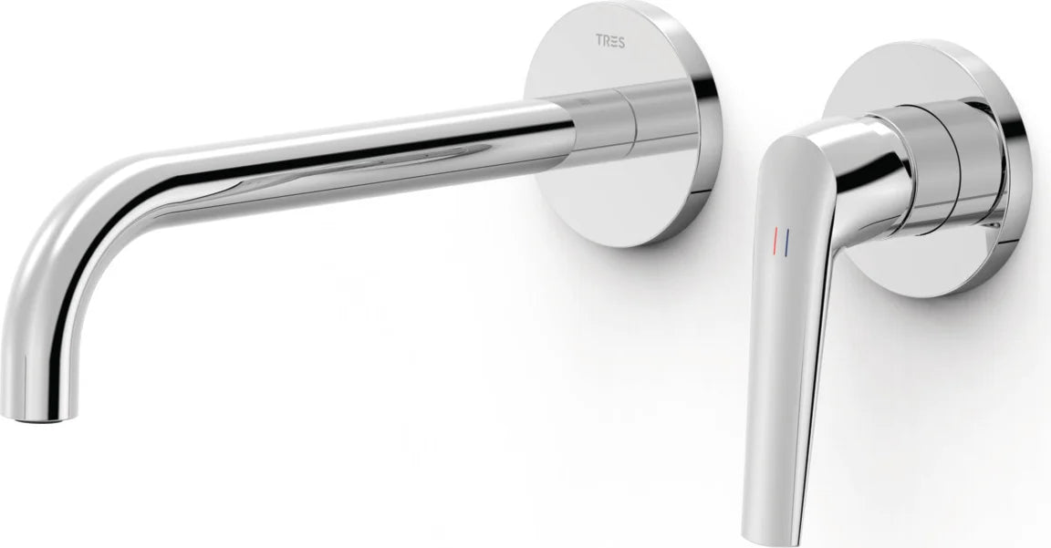 Parte exterior grifería empotrada mezclador lavabo mural Tres Fuji 28130022 2 agujeros 1 vía cromo caño 237mm