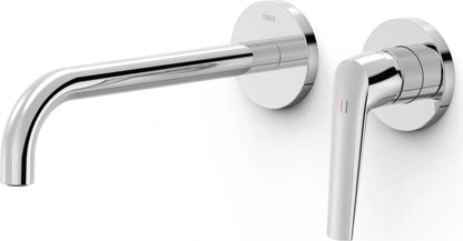 Parte exterior grifería empotrada mezclador lavabo mural Tres Fuji 28130022 2 agujeros 1 vía cromo caño 237mm