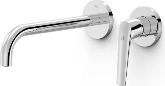 Parte exterior grifería empotrada mezclador lavabo mural Tres Fuji 28130022 2 agujeros 1 vía cromo caño 237mm