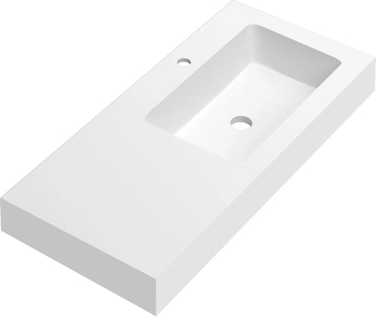 Lavabo rectangular Stillo Nival 1000x460mm encimera/mural blanco mate con faldón seno derecha
