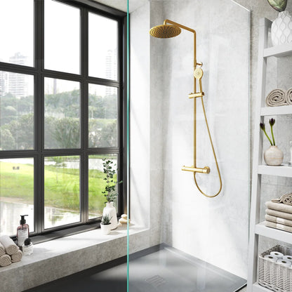 Columna de grifería para ducha termostático Stillo Hades oro rociador mural 2 vías Ø250mm maneral de 3 funciones
