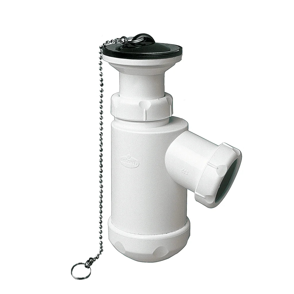 Sifón botella lateral Jimten lavabo/bidet 1 1/4" blanco Ø63mm con válvula desagüe S-61