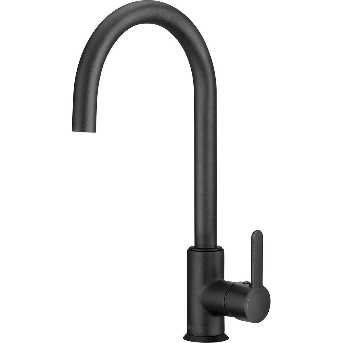 Grifo de cocina monomando Roca Mencia extra alta en acabado negro para fregadero.