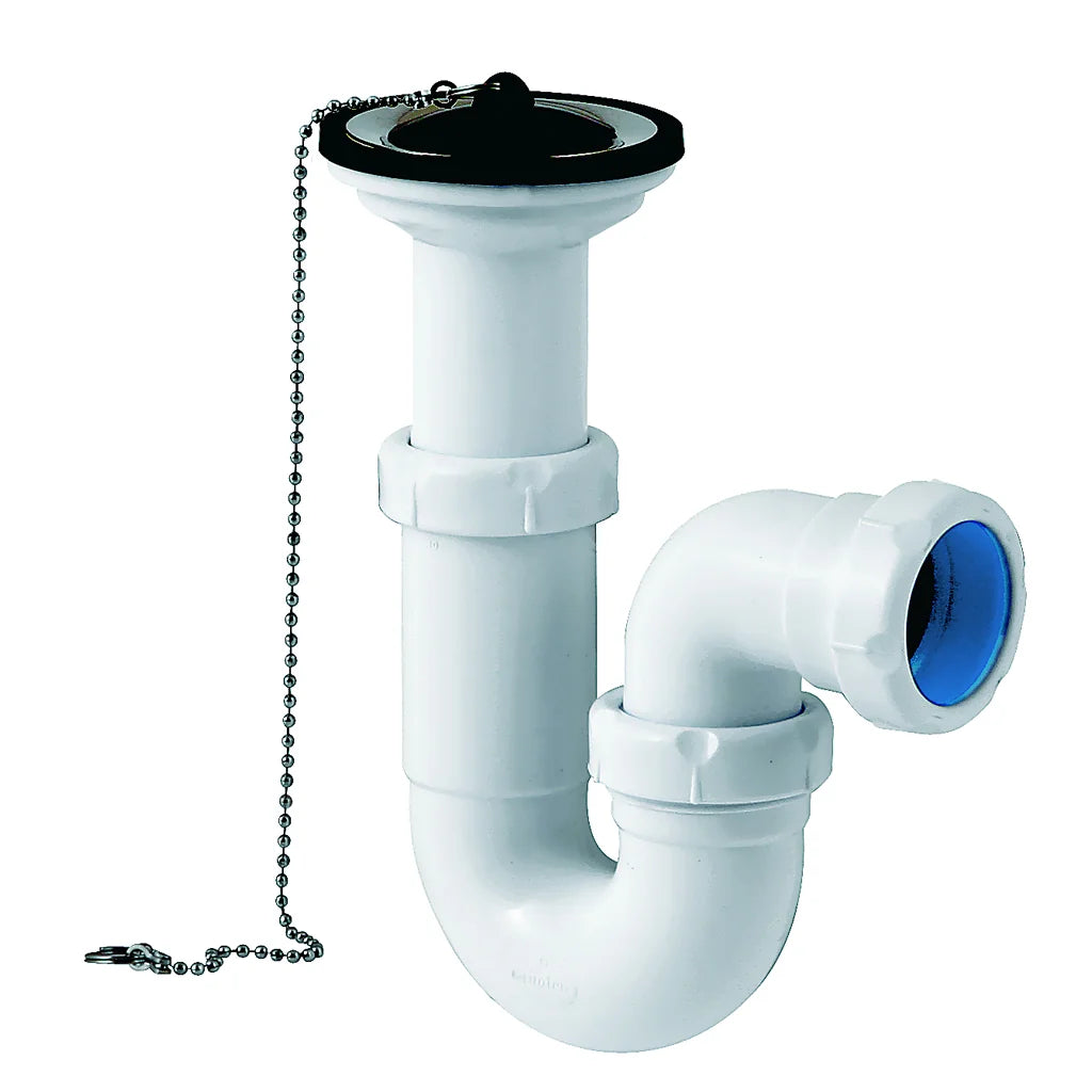 Sifón P horizontal Jimten lavabo/bidet 1 1/4" blanco Ø63mm con válvula desagüe S-90