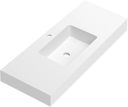 Lavabo rectangular Stillo Nival 1300x460mm encimera/mural blanco mate con faldón seno centrado