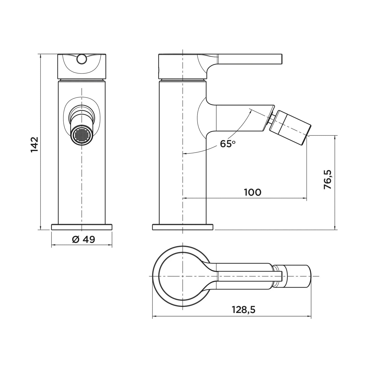 Grifo monomando para bidé Stillo Hades acabado acero inoxidable cepillado con boquilla orientable y diseño moderno de líneas limpias