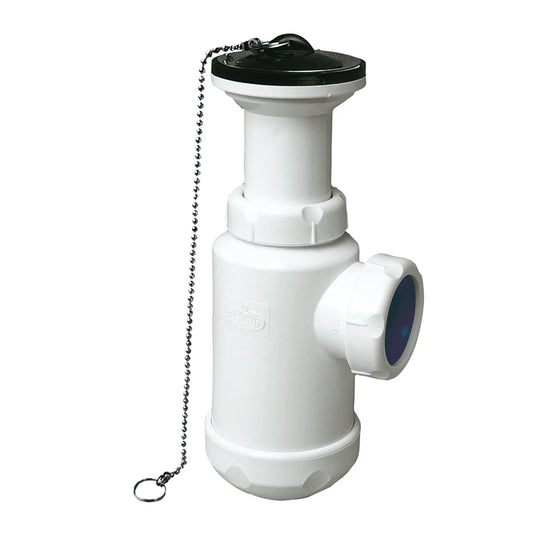 Sifón botella horizontal Jimten lavabo/bidet 1 1/4" blanco Ø63mm con válvula desagüe S-135
