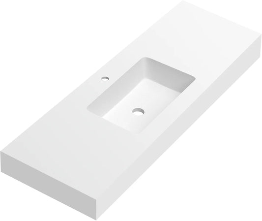 Lavabo rectangular Stillo Nival 1500x460mm encimera/mural blanco mate con faldón seno centrado