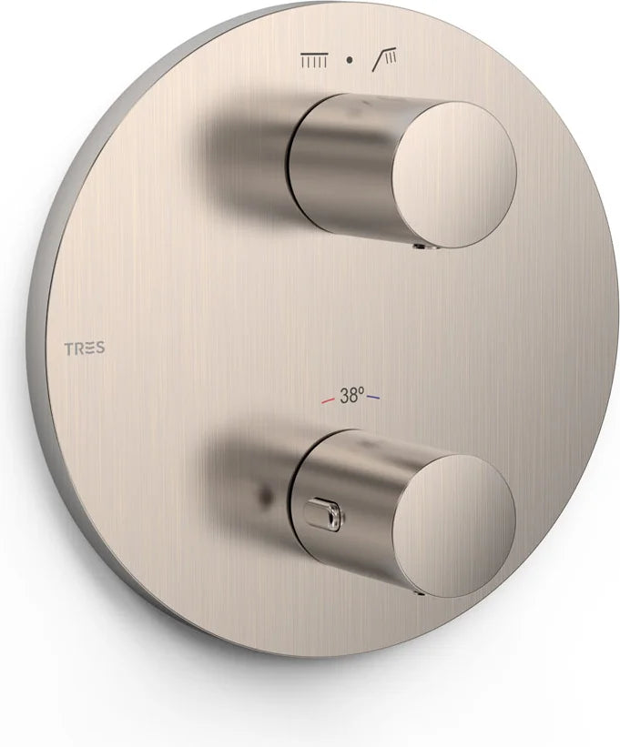 Parte exterior grifería empotrada mezclador con inversor Tres Therm-Box 26225001AC 2 agujeros 2 vías acero termostático