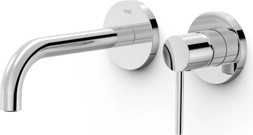 Parte exterior grifería empotrada mezclador lavabo mural Tres Study Exclusive 26230021 2 agujeros 1 vía cromo caño 177mm