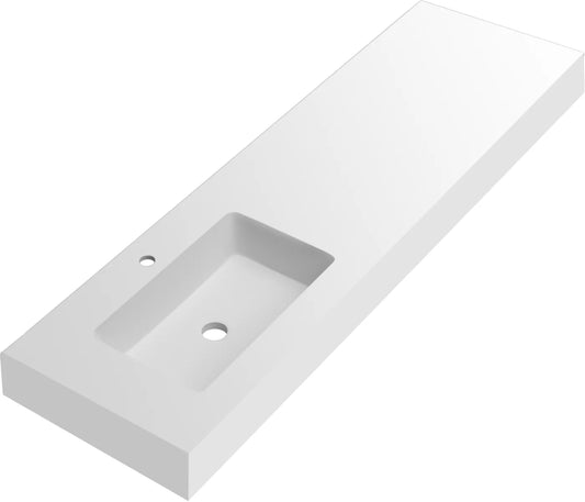 Lavabo rectangular Stillo Nival 1600x460mm encimera/mural blanco mate con faldón seno izquierda