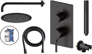 Columna de grifería para ducha empotrada monomando Stillo Hades negro rociador mural 2-3 vías Ø250mm