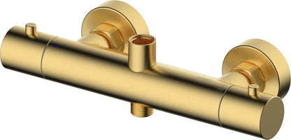 Columna de grifería para ducha termostático Stillo Hades oro rociador mural 2 vías Ø250mm maneral de 3 funciones