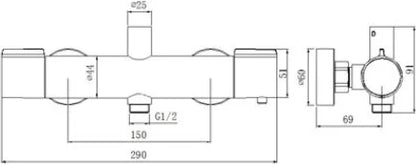 Columna de grifería para ducha termostático Stillo Hera cromo rociador mural 2 vías Ø248mm maneral de 3 funciones