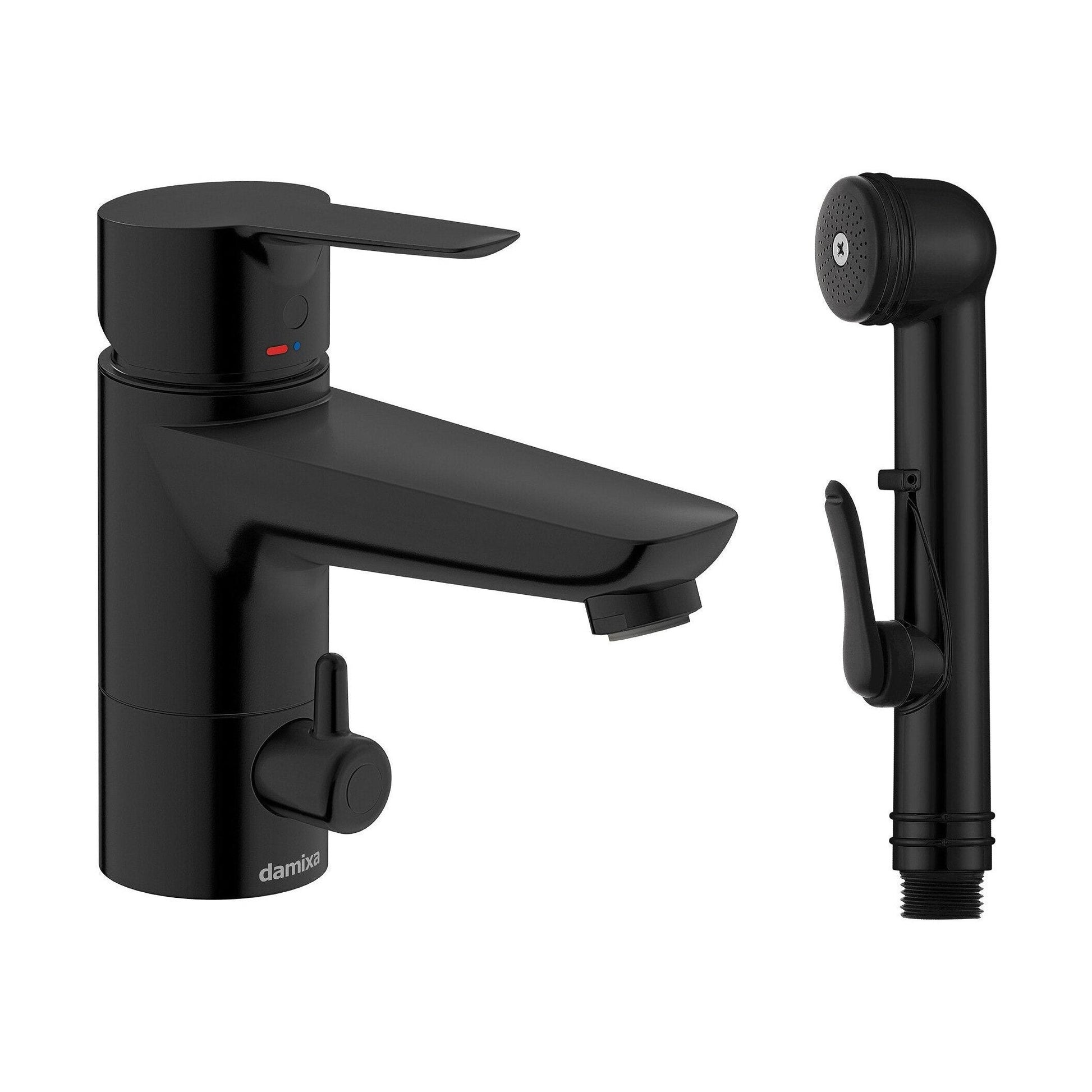 Grifo de Lavabo Damixa Core negro con Bidetta y Válvula de Lavadora