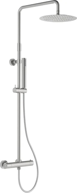 Columna de grifería para ducha termostático Stillo Zeus apariencia acero inoxidable rociador mural 2 vías Ø250mm