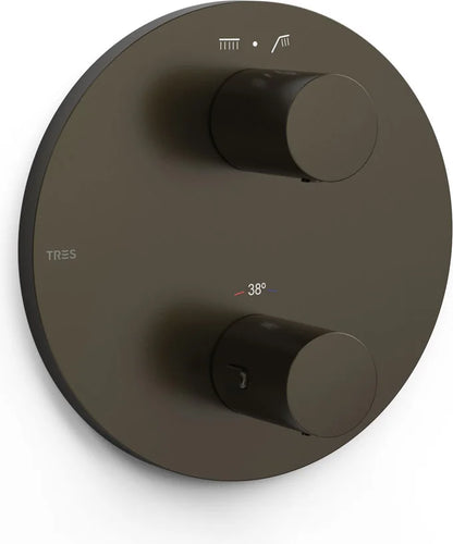 Parte exterior grifería empotrada mezclador con inversor Tres Therm-Box 26225001KMB 2 agujeros 2 vías negro/bronce termostático