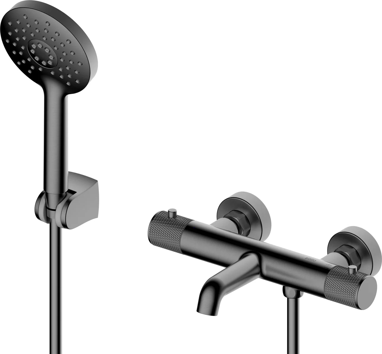 Grifería de baño ducha Stillo Hades termostático gun metal moleteado