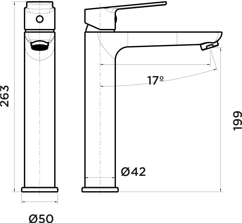 Grifo de lavabo alto Stillo Cronos negro con apertura en frío y aireador