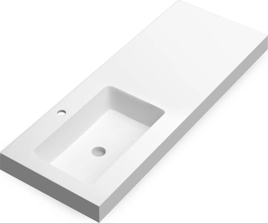 Lavabo rectangular Stillo Nival 1200x460mm encimera/mural blanco mate con faldón seno izquierda