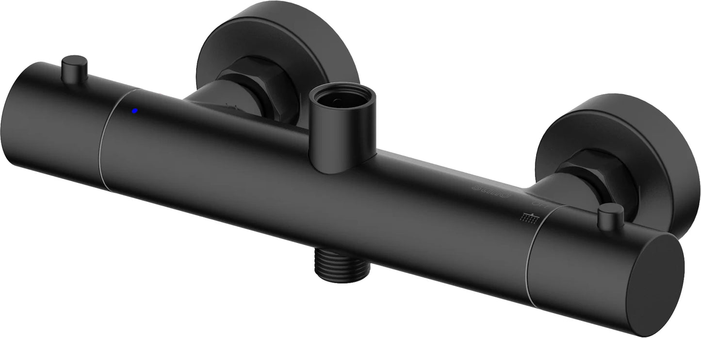 Columna de grifería para ducha termostático Stillo Hades negro mate rociador mural 2 vías Ø250mm maneral de 3 funciones
