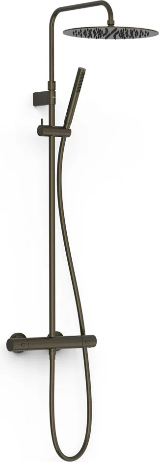 Columna de grifería para ducha termostático Tres Max-Tres negro/bronce rociador mural 2 vías Ø300mm
