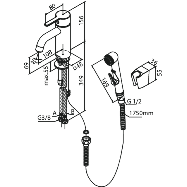 Grifo de lavabo Damixa Silhouet 740307700 con Bidetta - Latón pulido PVD