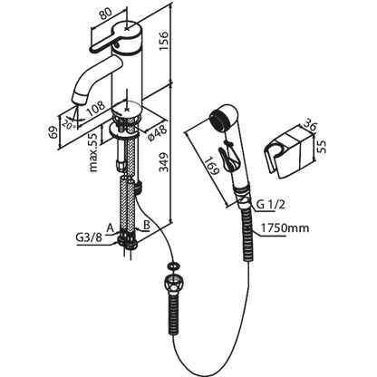 Grifo de lavabo Damixa Silhouet 740307700 con Bidetta - Latón pulido PVD