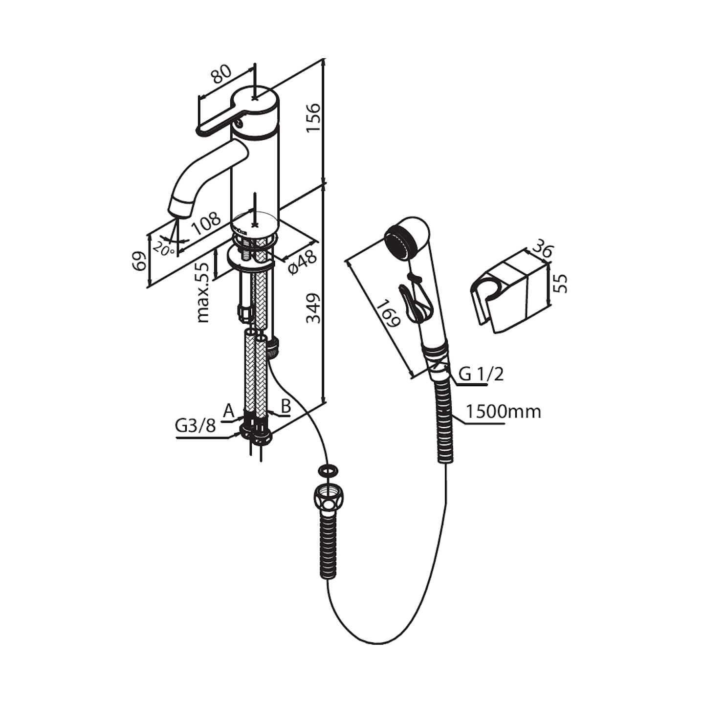 Grifo de Lavabo Damixa Silhouet con Bidetta – Grafito Cepillado PVD