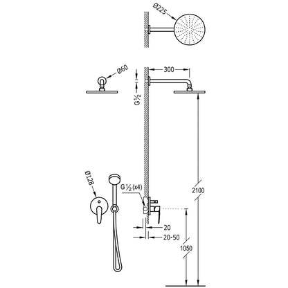 Columna de grifería para ducha empotrada monomando Tres Monomandos Selection cromo rociador mural 2 vías Ø250mm