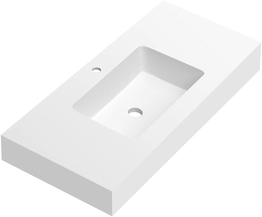 Lavabo rectangular Stillo Nival 1000x460mm encimera/mural blanco mate con faldón seno centrado