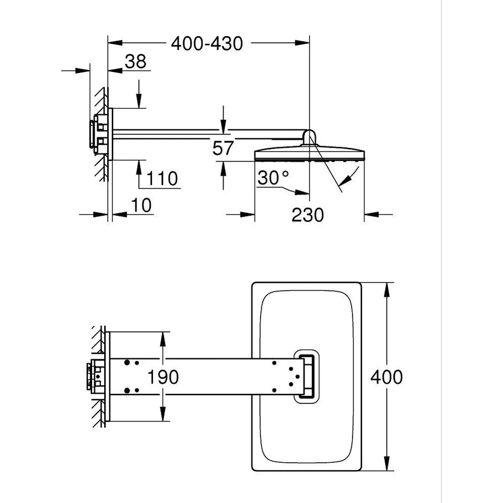 Rociador de ducha rectangular Grohe rainshower aqua - Blanco/cromo