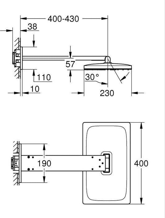 Rociador de ducha rectangular Grohe rainshower aqua - Negro/cromo