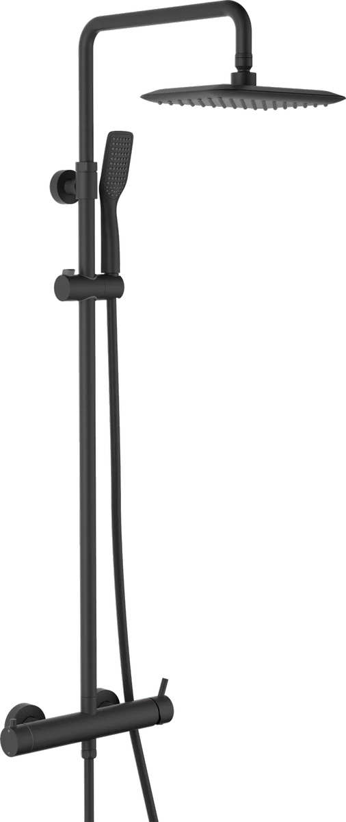 Columna de grifería para ducha monomando Stillo Trevi negro rociador mural 2 vías 190x250mm