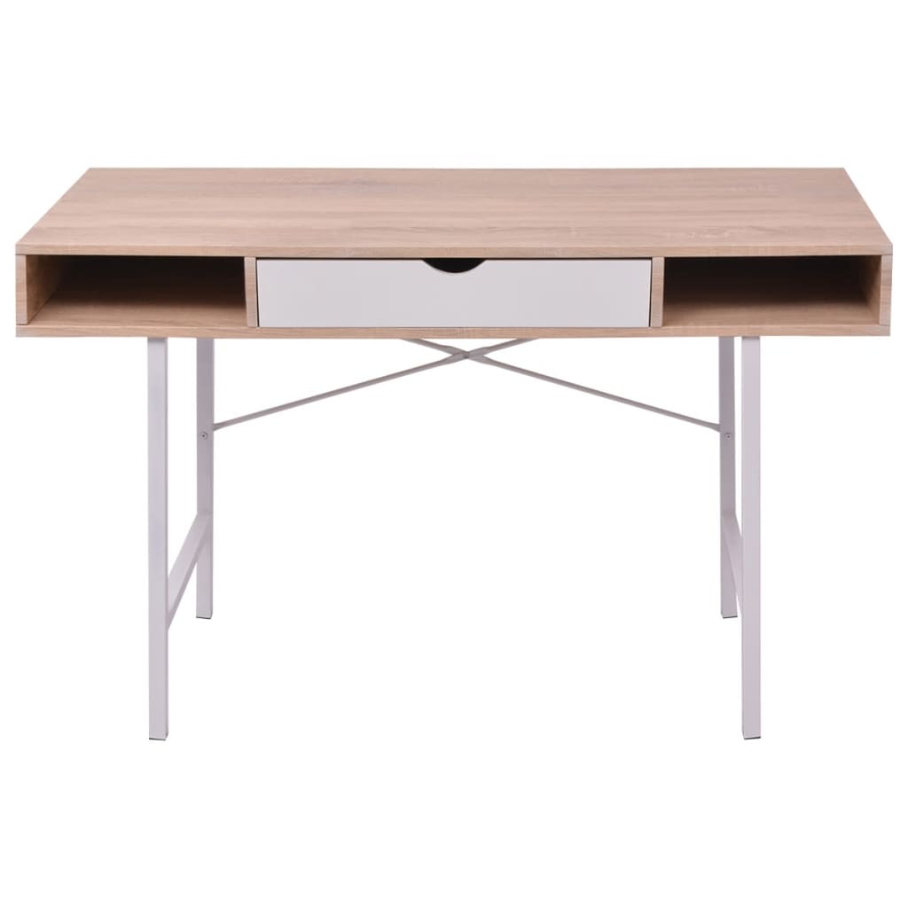 Escritorio Con Un Cajón De Roble Y Blanco